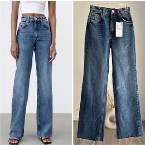 Zara Wide Leg Jeans Raw Hem